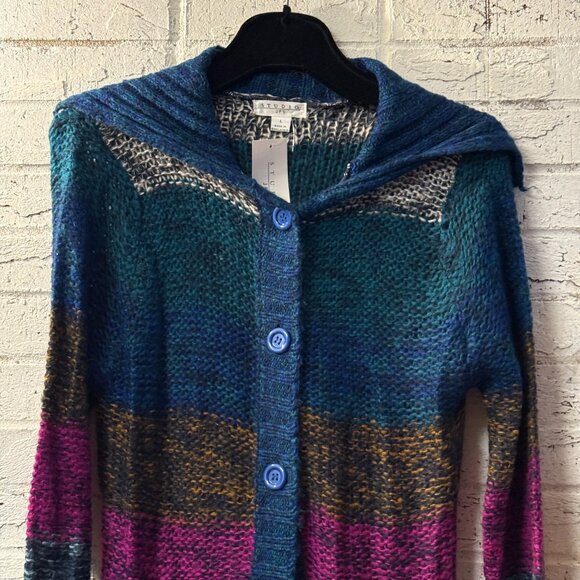 Studio JPR Striped Knit Hooded Cardigan NWT - Picture 3 of 11